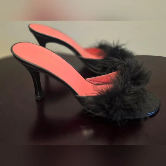 SALE Black Mules With Feather Accent - Picture 2 of 10